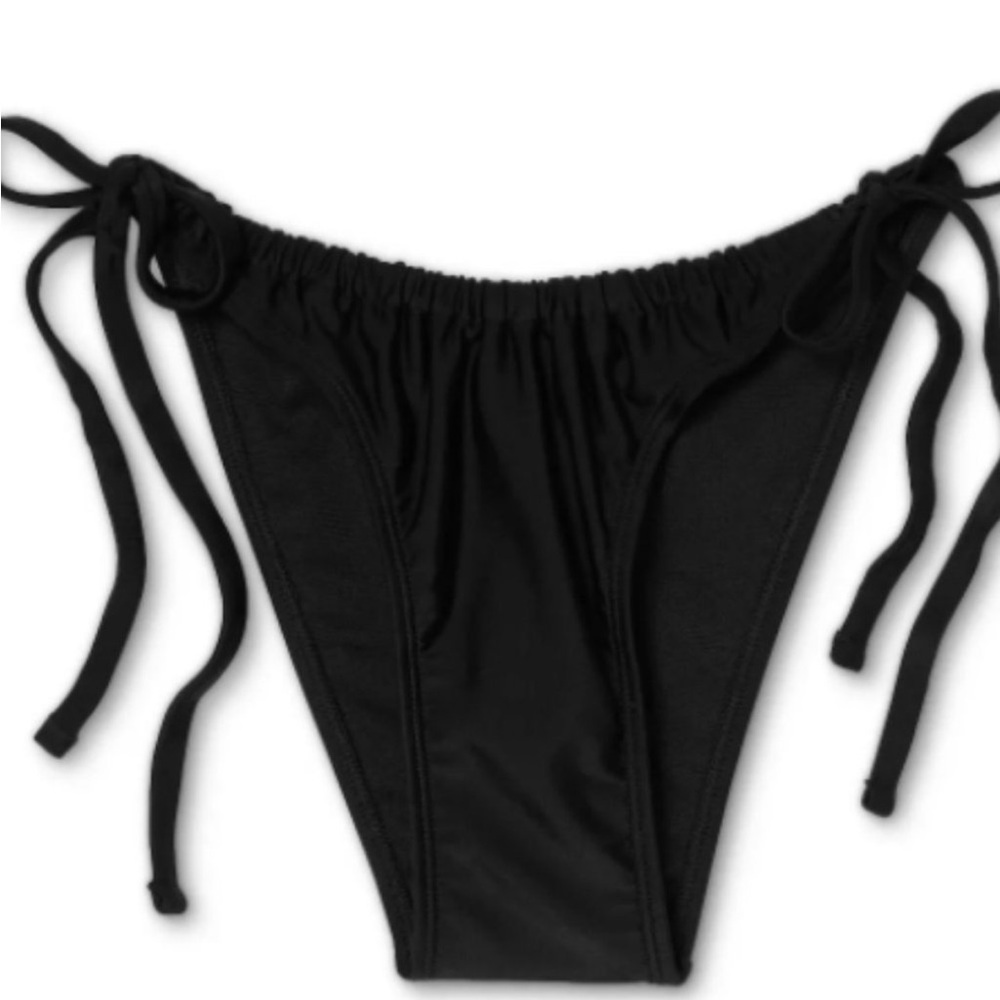 Juniors' Shirred Side-Tie High Leg Scoop Bikini Bottom  Xhilaration Black